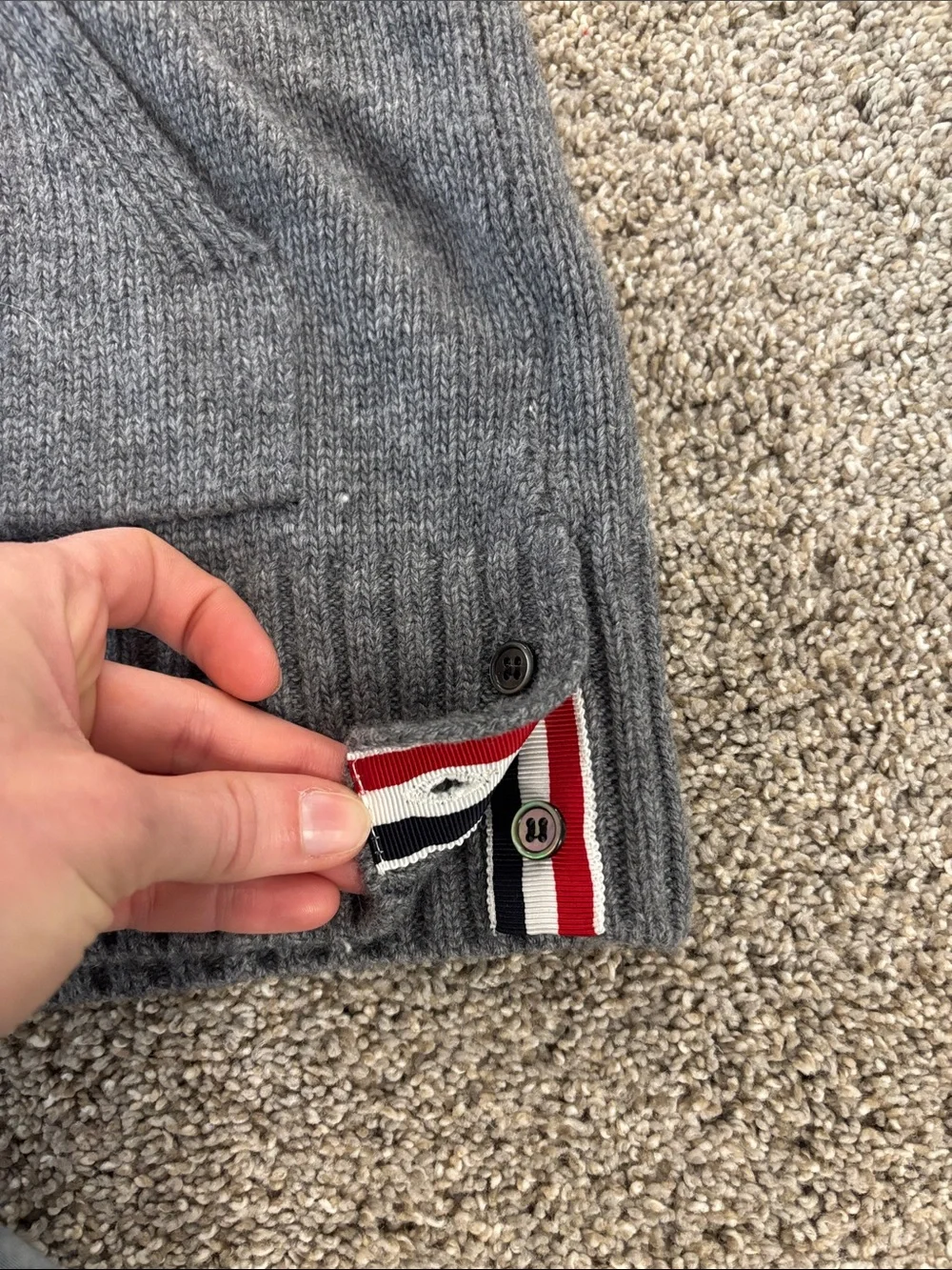 Thom Browne Gray Sailboat Knit Hoodie with Contrasting Stripe - Picture 6 of 8